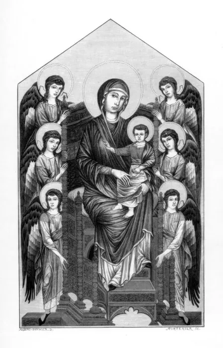 Framed Print : Virgin Enthroned with Angels, 1290-1295 (1870). Artist: Apontenier Framed Print : Virgin Enthroned with Angels, 1290-1295 (1870). Artist: Apontenier