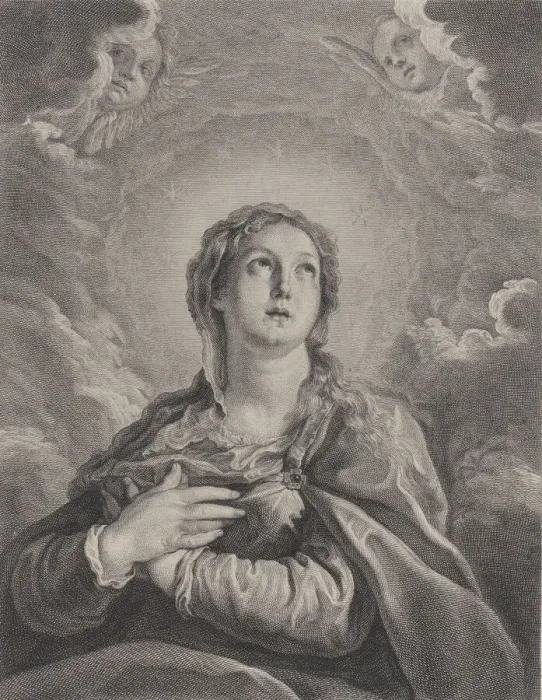 Framed Print : The Virgin, hands folded on her chest, looking upwards, 1729-40 Framed Print : The Virgin, hands folded on her chest, looking upwards, 1729-40