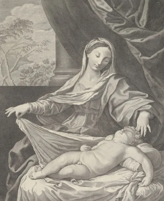 Framed Print : The Virgin holding a cloth above the sleeping infant Christ, after Reni, 1700-1800 Framed Print : The Virgin holding a cloth above the sleeping infant Christ, after Reni, 1700-1800