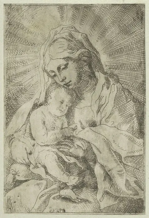 Framed Print : The Virgin holding the infant Christ, after Reni, ca. 1600-1640. Creator: Anon Framed Print : The Virgin holding the infant Christ, after Reni, ca. 1600-1640. Creator: Anon