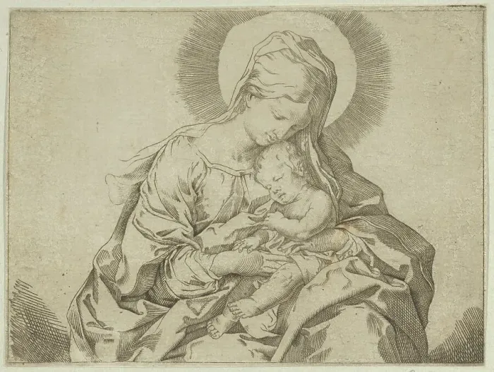 Framed Print : The Virgin holding the infant Christ, after Reni, ca. 1600-1640. Creator: Anon Framed Print : The Virgin holding the infant Christ, after Reni, ca. 1600-1640. Creator: Anon