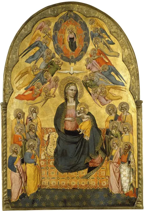 Framed Print : The Virgin of Humility with the Holy Father, the Holy Spirit and the twelve Apostles. Artist: Cenni di Francesco di ser Cenni (active ca 1369-1415) Framed Print : The Virgin of Humility with the Holy Father, the Holy Spirit and the twelve Apostles. Artist: Cenni di Francesco di ser Cenni (active ca 1369-1415)