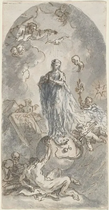 Framed Print : The Virgin of the Immaculate Conception (recto), 1764. Creator: Martin Johann Schmidt Framed Print : The Virgin of the Immaculate Conception (recto), 1764. Creator: Martin Johann Schmidt
