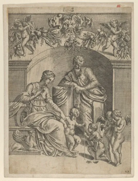 Framed Print : The Virgin with Infant Jesus adored by St. John, 1543. Creator: Jean Mignon Framed Print : The Virgin with Infant Jesus adored by St. John, 1543. Creator: Jean Mignon