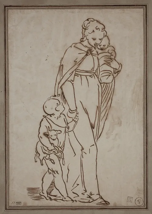 Framed Print : Virgin, Infant Jesus and St. John, c1570. Creator: Unknown Italian; After Luca Cambiaso Italian, 1527-1585