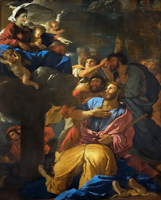 Framed Print : Virgin Mary appears to Saints James, c. 1629-1630. Creator: Poussin, Nicolas (1594-1665) Framed Print : Virgin Mary appears to Saints James, c. 1629-1630. Creator: Poussin, Nicolas (1594-1665)