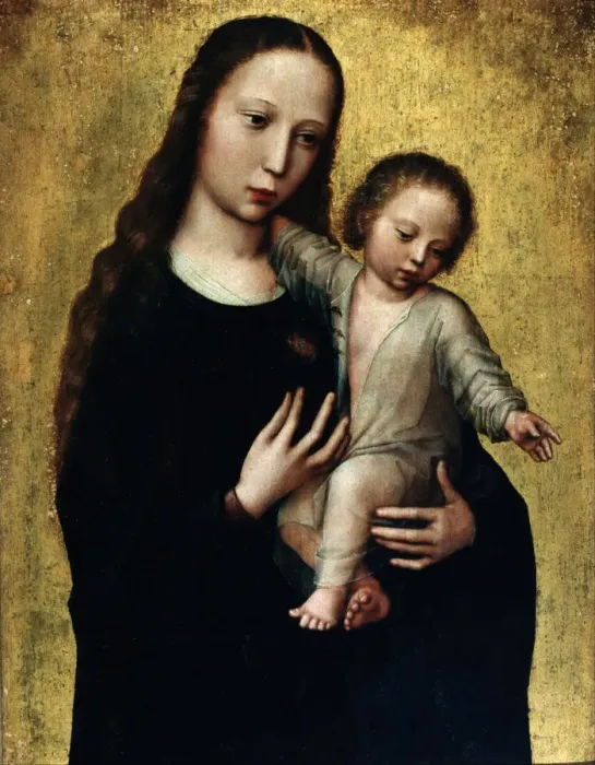 Framed Print : The Virgin Mary with the Child Jesus in a Shirt. Artist: Benson, Ambrosius (1495-1550) Framed Print : The Virgin Mary with the Child Jesus in a Shirt. Artist: Benson, Ambrosius (1495-1550)