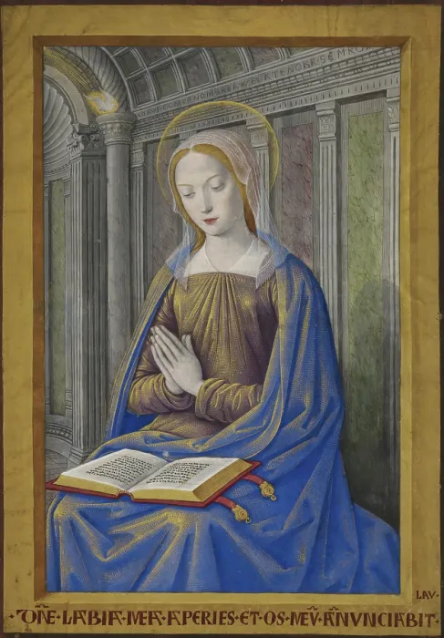 Framed Print : The Virgin Mary receiving the Annunciation, c1500. Creator: Jean Bourdichon Framed Print : The Virgin Mary receiving the Annunciation, c1500. Creator: Jean Bourdichon