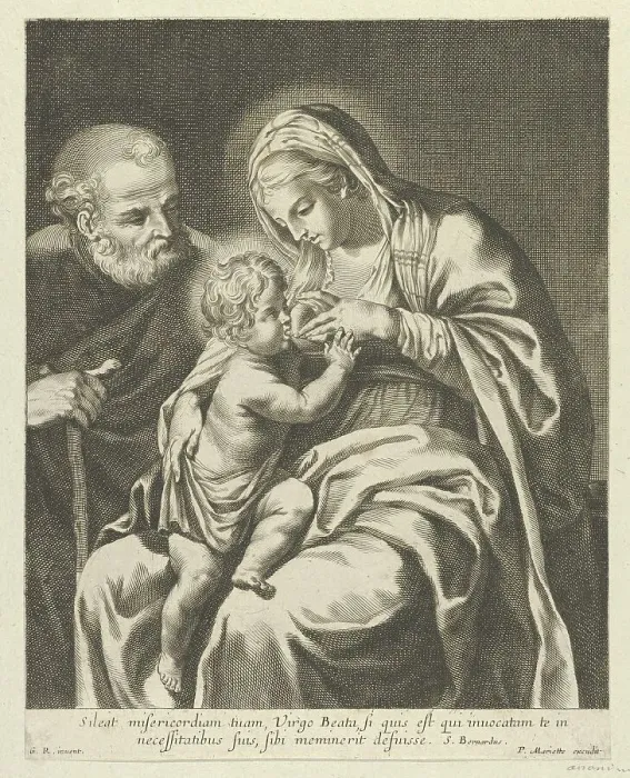 Framed Print : The Virgin nursing the infant Christ, Joseph at left, after Reni, ca. 1600-1700. ca. 1600-1700. Creator: Anon Framed Print : The Virgin nursing the infant Christ, Joseph at left, after Reni, ca. 1600-1700. ca. 1600-1700. Creator: Anon