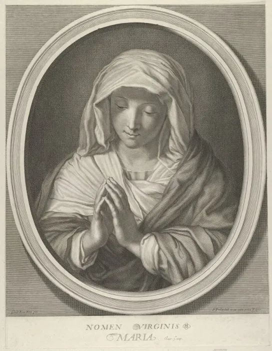 Framed Print : The Virgin in prayer looking down, in an oval frame, after Reni, 1640-93 Framed Print : The Virgin in prayer looking down, in an oval frame, after Reni, 1640-93