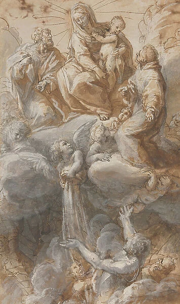 The Virgin and Saint Joseph with Saint Anthony of Padua Seated in the Heavens... 1690 / 1710. Creator: Pietro da Pietri