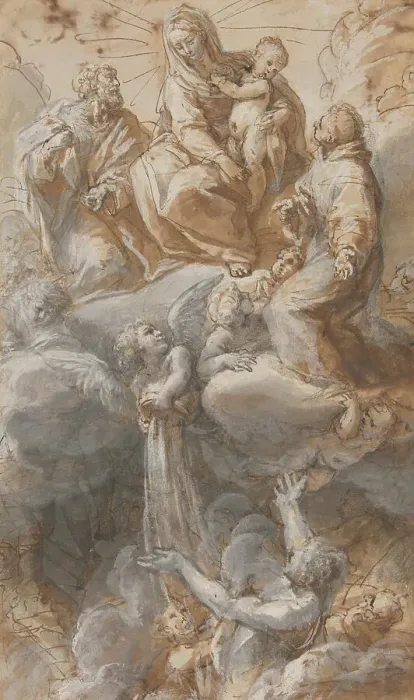 Framed Print : The Virgin and Saint Joseph with Saint Anthony of Padua Seated in the Heavens... 1690 / 1710. Creator: Pietro da Pietri Framed Print : The Virgin and Saint Joseph with Saint Anthony of Padua Seated in the Heavens... 1690 / 1710. Creator: Pietro da Pietri