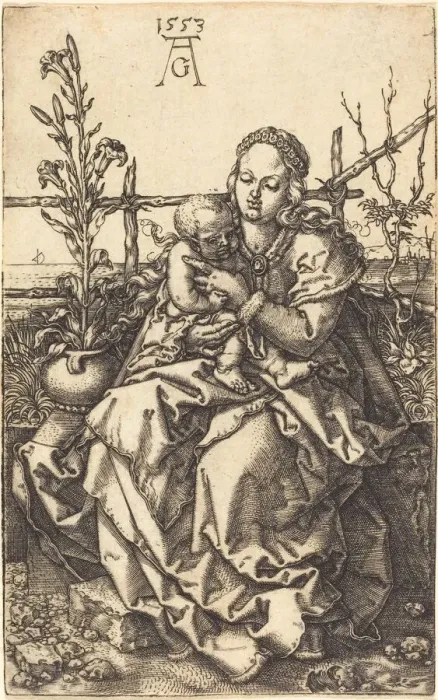 Framed Print : The Virgin Seated, 1553. Creator: Heinrich Aldegrever Framed Print : The Virgin Seated, 1553. Creator: Heinrich Aldegrever