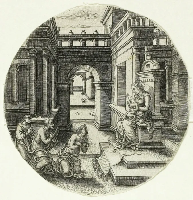 Framed Print : The Virgin Seated on an Altar, 1520 / 40. Creator: Jean de Gourmont Framed Print : The Virgin Seated on an Altar, 1520 / 40. Creator: Jean de Gourmont