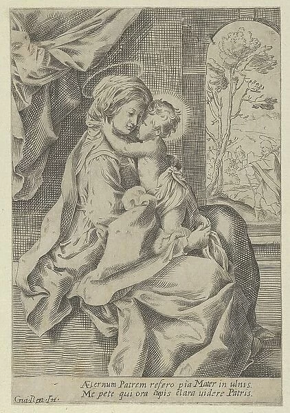 The Virgin seated with the Christ Child on her lap embracing her, St Joseph seen... ca. 1600-1640. Creator: Anon
