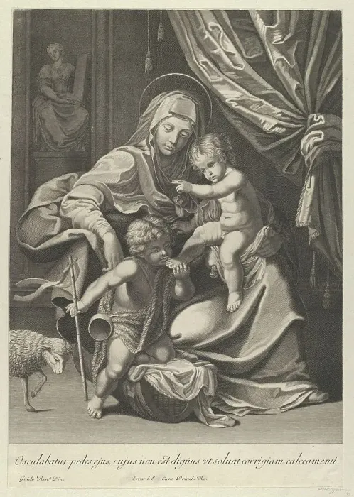 Framed Print : The Virgin seated with the infant Christ on her lap, the young Saint John the Baptist... 1625-89. Creator: Anon Framed Print : The Virgin seated with the infant Christ on her lap, the young Saint John the Baptist... 1625-89. Creator: Anon