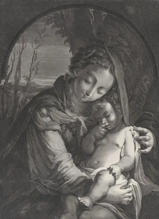 Framed Print : Virgin with the sleeping Christ child, 1708. 1708. Creator: Nicolas Etienne Edelinck Framed Print : Virgin with the sleeping Christ child, 1708. 1708. Creator: Nicolas Etienne Edelinck