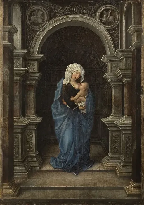 Framed Print : The Virgin, standing, with the Christ Child at her Breast, 1530. Creator: Anon Framed Print : The Virgin, standing, with the Christ Child at her Breast, 1530. Creator: Anon