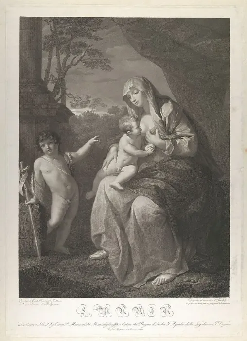 Framed Print : The Virgin suckling the infant Christ, the young Saint John the Baptist standing at left... 1812. Creator: Mauro Gandolfi Framed Print : The Virgin suckling the infant Christ, the young Saint John the Baptist standing at left... 1812. Creator: Mauro Gandolfi