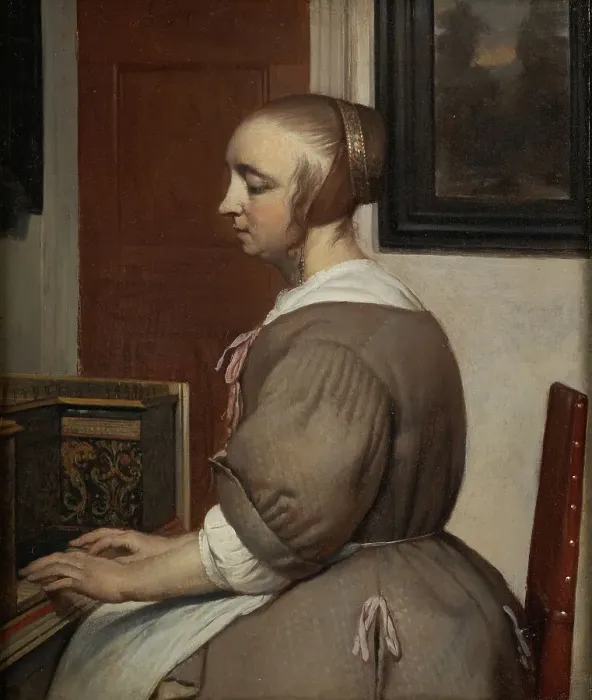 Framed Print : Virginal Woman, 1662. Creator: Gabriel Metsu Framed Print : Virginal Woman, 1662. Creator: Gabriel Metsu