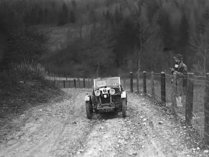 Framed Print : Viscount Curzons MG M type 12 / 12 replica competing in the Inter-Varsity Trial, November 1931 Framed Print : Viscount Curzons MG M type 12 / 12 replica competing in the Inter-Varsity Trial, November 1931