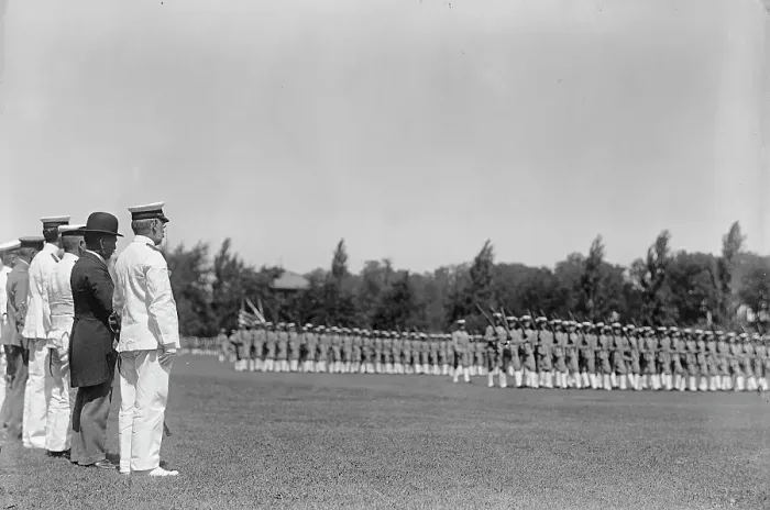 Framed Print : Viscount Ishii Kikujiro, Head of Japanese Mision [sic] To U.S. at Annapolis... 1917. Creator: Harris & Ewing. Viscount Ishii Kikujiro, Head of Japanese Mision [sic] To U.S. at Annapolis... 1917. Creator: Harris & Ewing