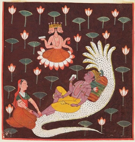 Vishnu on Ananta, the Endless Serpent, c. 1700. Creator: Unknown