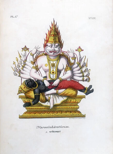 Vishnu, one of the gods of the Hindu trinity (trimurti), c19th century. Artist: A Geringer