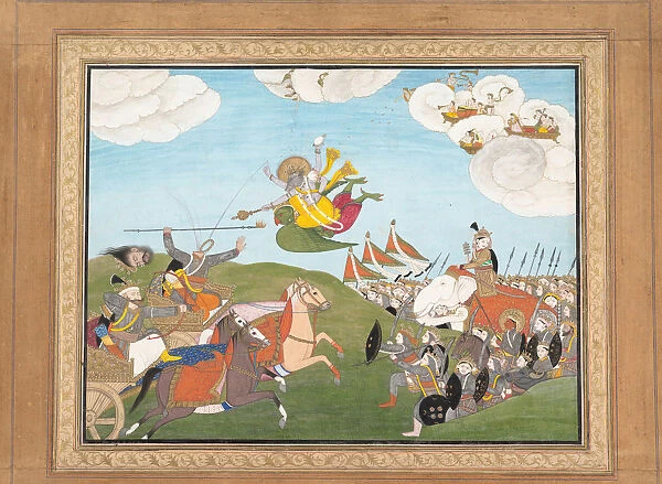 Vishnu as Varaha, the Boar Avatar, Slays Banasur, A Demon General..., ca.1800. Creator: Unknown