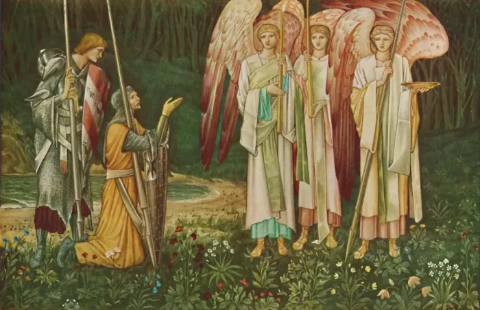 Framed Print : The Vision of the Holy Grail, 1891. Creators: John Henry Dearle, Sir Edward Coley Burne-Jones Framed Print : The Vision of the Holy Grail, 1891. Creators: John Henry Dearle, Sir Edward Coley Burne-Jones