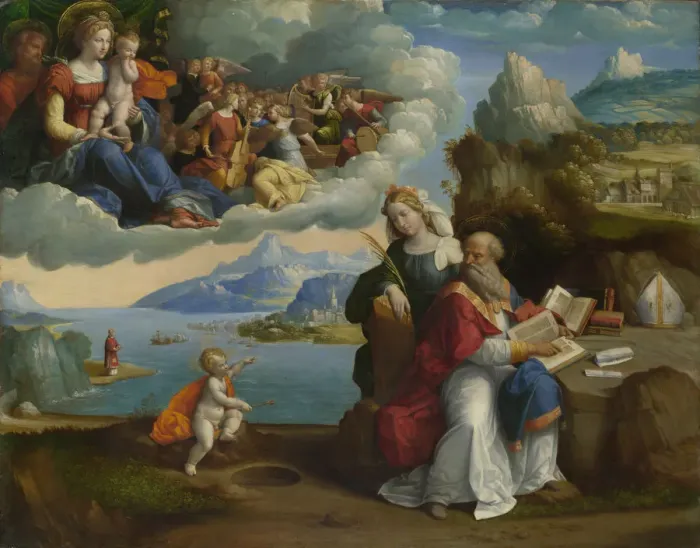 Framed Print : The Vision of Saint Augustine, c. 1520. Artist: Garofalo, Benvenuto Tisi da (1481-1559) Framed Print : The Vision of Saint Augustine, c. 1520. Artist: Garofalo, Benvenuto Tisi da (1481-1559)