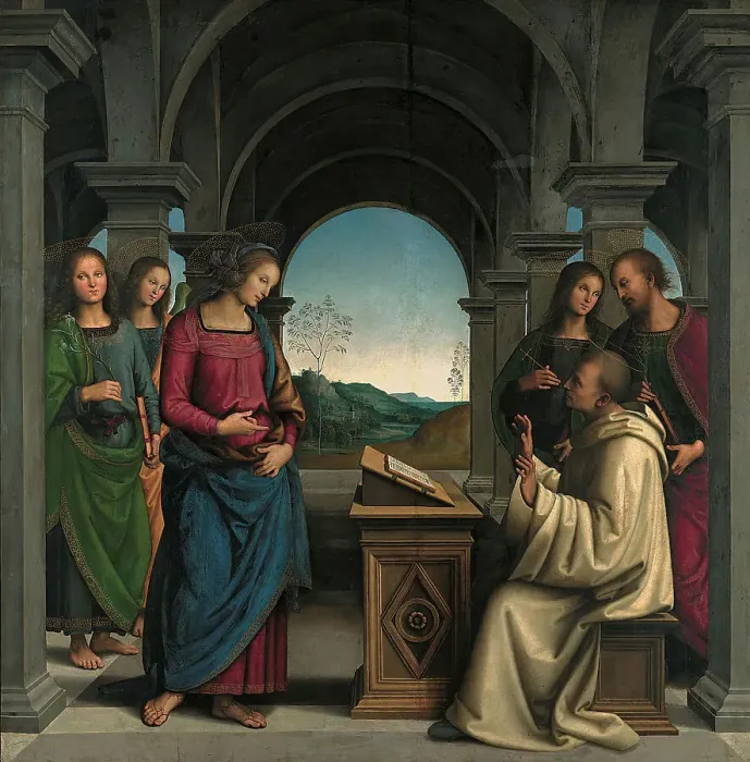 Framed Print : The Vision of Saint Bernard, c.1490-1495. Creator: Perugino (ca. 1450-1523) Framed Print : The Vision of Saint Bernard, c.1490-1495. Creator: Perugino (ca. 1450-1523)
