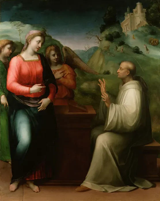 Framed Print : The Vision of Saint Bernard, c1520. Creator: Domenico Puligo Framed Print : The Vision of Saint Bernard, c1520. Creator: Domenico Puligo