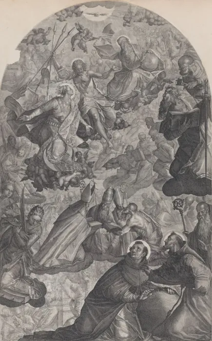 Framed Print : The vision of Saint Dominic, with God the Father and Christ at top center Framed Print : The vision of Saint Dominic, with God the Father and Christ at top center
