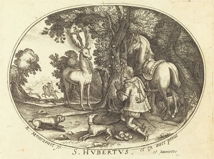 Framed Print : The Vision of Saint Hubert. Creator: Balthasar Moncornet Framed Print : The Vision of Saint Hubert. Creator: Balthasar Moncornet
