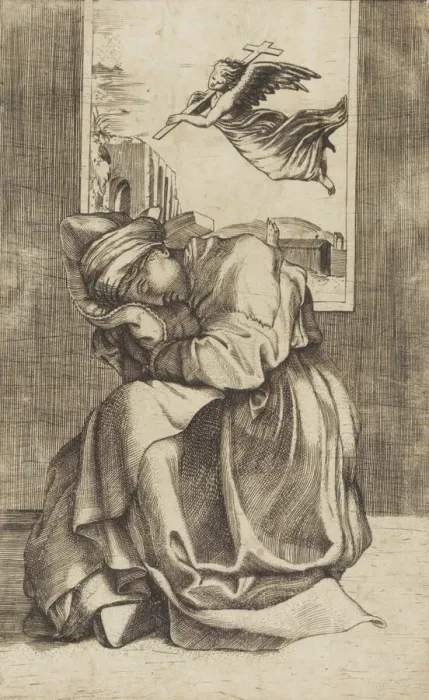 Framed Print : The Vision of St. Helena. Creator: Marcantonio Raimondi Framed Print : The Vision of St. Helena. Creator: Marcantonio Raimondi
