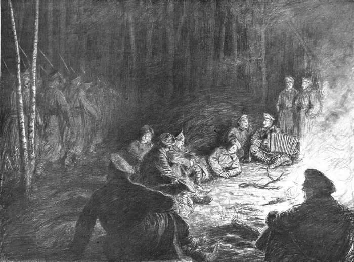 Framed Print : Visions de guerre sur le front Russe; lentement, les lignes grises des reserves allant... 1916. Creator: Unknown Framed Print : Visions de guerre sur le front Russe; lentement, les lignes grises des reserves allant... 1916. Creator: Unknown