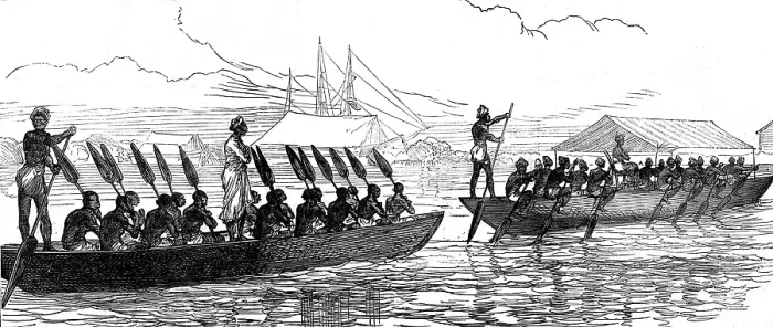 Framed Print : Visit of an African chief and suite to a ship of war, 1873. Creator: Unknown Framed Print : Visit of an African chief and suite to a ship of war, 1873. Creator: Unknown