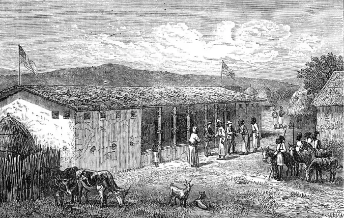 Framed Print : Visit of Arabs to Livingstone and Stanley at Unyanyembe, 1872. Creator: J. B. Zwicken Framed Print : Visit of Arabs to Livingstone and Stanley at Unyanyembe, 1872. Creator: J. B. Zwicken