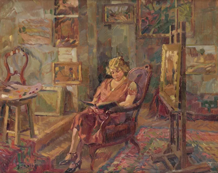 Framed Print : Visit in an Atelier, around 1923. Creator: Gustav Mally Framed Print : Visit in an Atelier, around 1923. Creator: Gustav Mally