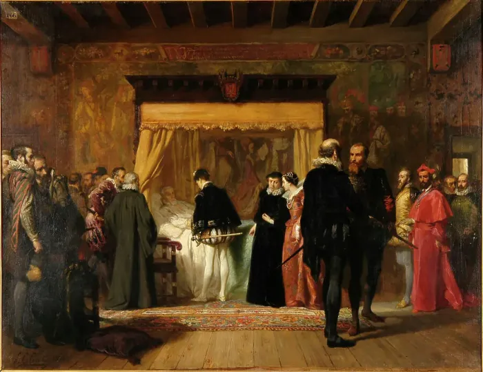 Framed Print : The Visit of Charles IX to Coligny, 1850. Creator: Comte, Pierre Charles (1823-1895) Framed Print : The Visit of Charles IX to Coligny, 1850. Creator: Comte, Pierre Charles (1823-1895)
