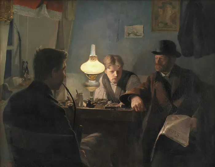 Framed Print : A Visit to a Cobbler's Workshop;A Visit to the Shoemaker's Shop, 1885. Creator: Laurits Andersen Ring Framed Print : A Visit to a Cobbler's Workshop;A Visit to the Shoemaker's Shop, 1885. Creator: Laurits Andersen Ring