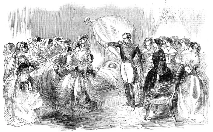 Framed Print : Visit of the Dames de la Halle to the Imperial Prince, 1856. Creator: Unknown Framed Print : Visit of the Dames de la Halle to the Imperial Prince, 1856. Creator: Unknown