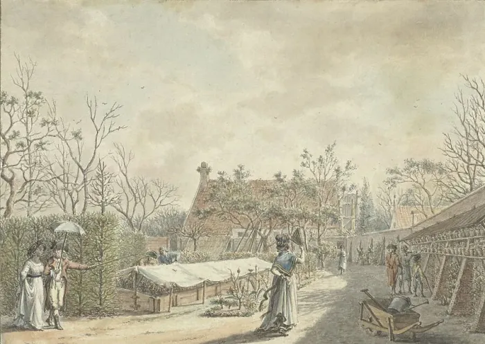 Framed Print : Visit to a Flower Nursery, 1791. Creator: Jacob Cats Framed Print : Visit to a Flower Nursery, 1791. Creator: Jacob Cats