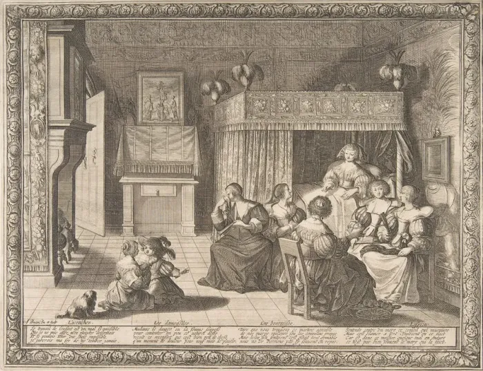 Framed Print : Visit to the New Mother, 1633. Creator: Abraham Bosse Framed Print : Visit to the New Mother, 1633. Creator: Abraham Bosse