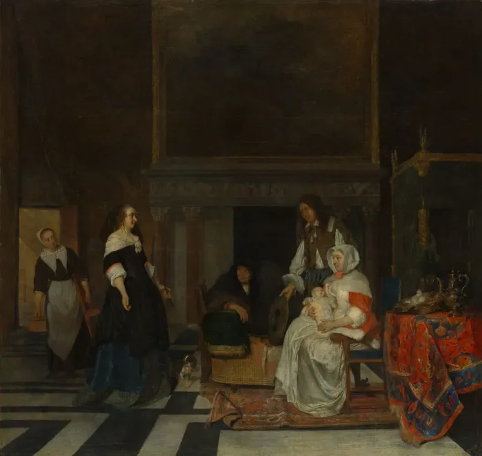 Framed Print : The Visit to the Nursery, 1661. Creator: Gabriel Metsu Framed Print : The Visit to the Nursery, 1661. Creator: Gabriel Metsu