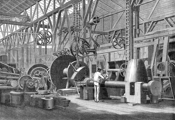 Framed Print : A visit to Penn's Marine Engine Factory, at Greenwich: turning a paddle shaft for a steam-ship, 1865 Creator: Unknown Framed Print : A visit to Penn's Marine Engine Factory, at Greenwich: turning a paddle shaft for a steam-ship, 1865 Creator: Unknown