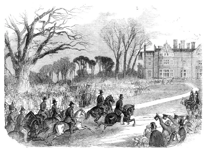 Framed Print : Visit of Prince Albert to Colchester - Arrival of His Royal Highness and Staff at Wavenhoe Park, 185 Creator: Edmund Evans Framed Print : Visit of Prince Albert to Colchester - Arrival of His Royal Highness and Staff at Wavenhoe Park, 185 Creator: Edmund Evans