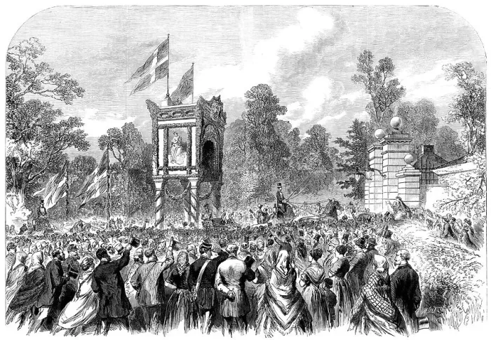 Framed Print : Visit of the Prince and Princess of Wales to Denmark: arrival at the Castle of Bernstorf, 1864. Creator: Mason Jackson Framed Print : Visit of the Prince and Princess of Wales to Denmark: arrival at the Castle of Bernstorf, 1864. Creator: Mason Jackson