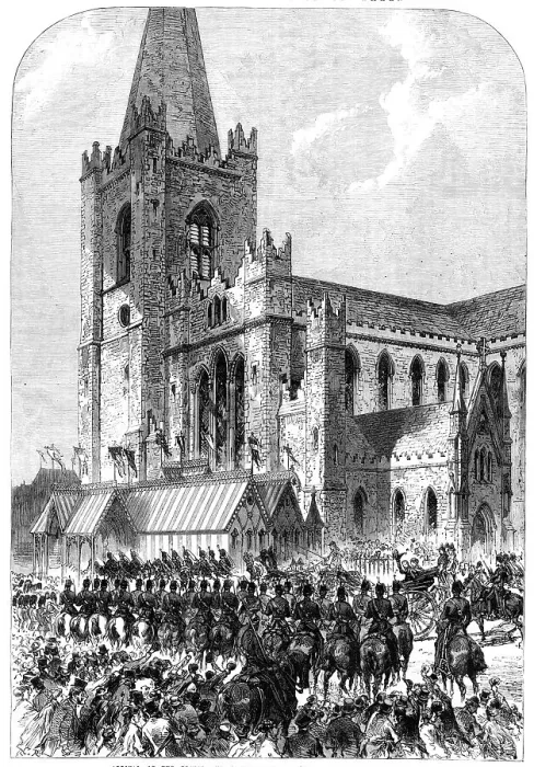 Framed Print : Visit of the Prince and Princess of Wales to Ireland: arrival...at St. Patrick's Cathedral, 1868. Creator: C. R Framed Print : Visit of the Prince and Princess of Wales to Ireland: arrival...at St. Patrick's Cathedral, 1868. Creator: C. R